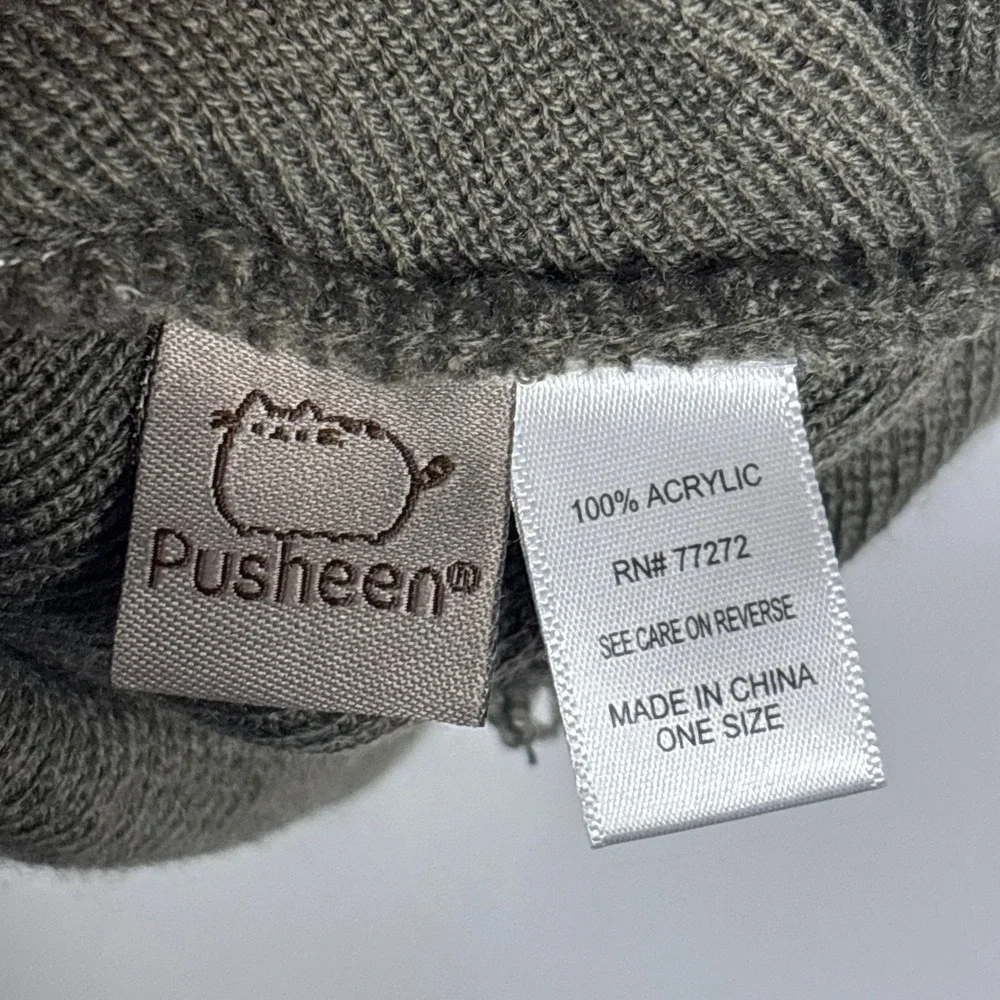 NEW Pusheen Beanie One Size Gray White Fair Isle Cat Knit Hat Boggin Winter Kids